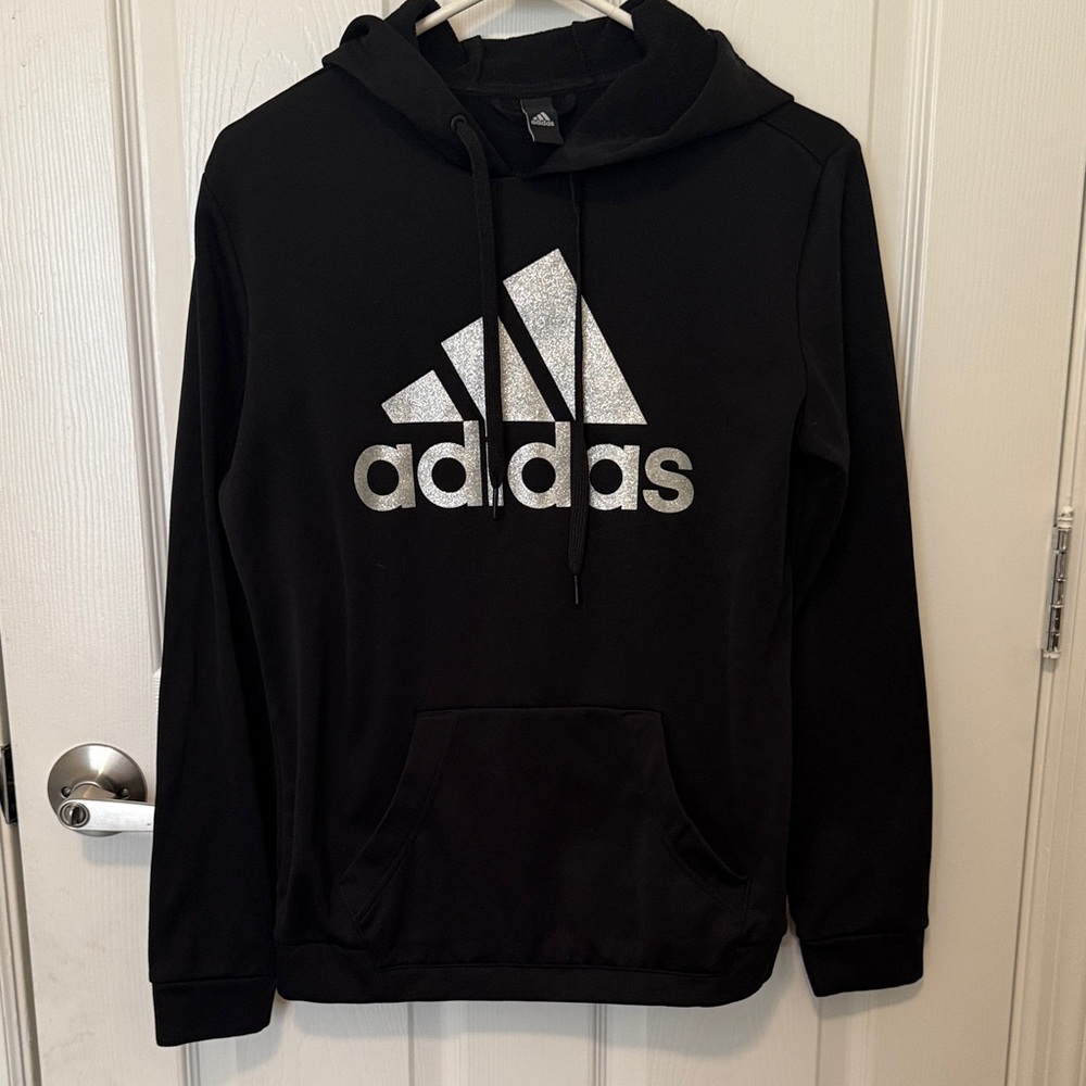 Adidas Men's Black Hoodie with Silver Logo